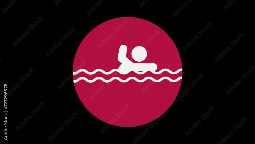 Pictograma de los Juegos Olímpicos en el centro con el deporte natación en aguas abiertas con alpha en un circulo rojo