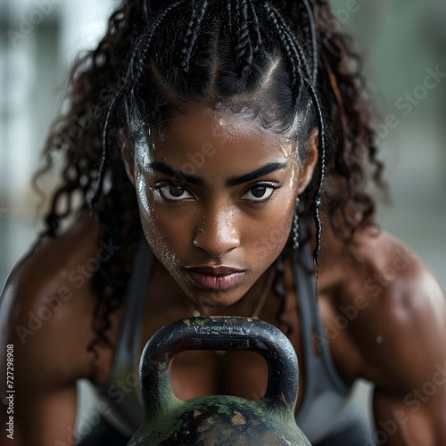 Mujer entregada en el gimnasio, desafiando sus límites con determinación. Su energía y dedicación se reflejan en cada movimiento, mientras se sumerge en un entorno de motivación. La fuerza y la gracia