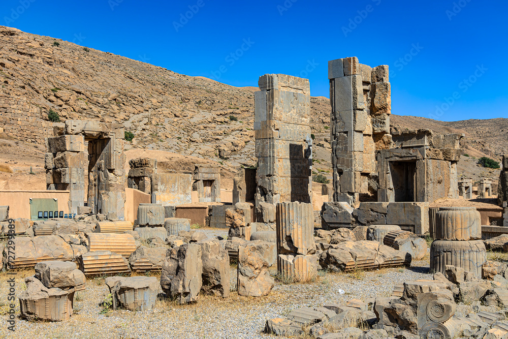 Iran. Persepolis, an ancient capital of the Achaemenid Empire (UNESCO World Heritage site). Hall of Hundred Columns (Throne Hall), the Northwestern part
