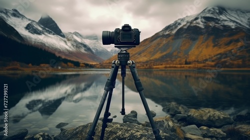 Tripod on Rock Next to Water