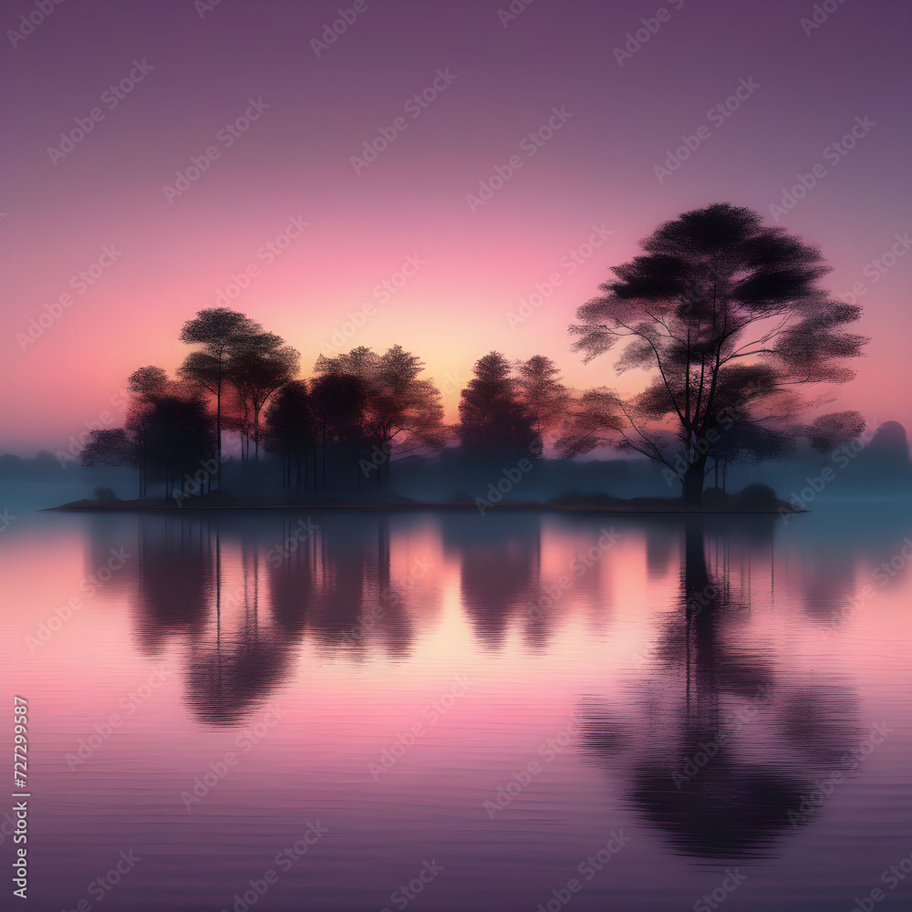  Tranquil Sunset Over Lakeside Trees