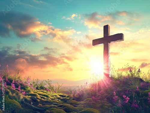 He Is Risen Jesus Happy Easter colorful natural Walpaper for desktop Ipad 