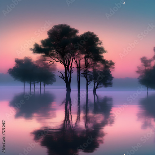  Tranquil Sunset Lake with Silhouette Trees