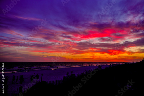 Beautiful sunset on the beach with multiple colors 