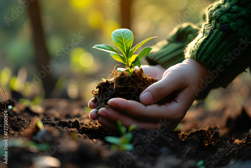 Persona sosteniendo con ternura una planta, irradiando cuidado y conexión con la naturaleza. En esta imagen, la delicadeza de sus manos y la vitalidad de la planta crean una escena que evoca armonía y