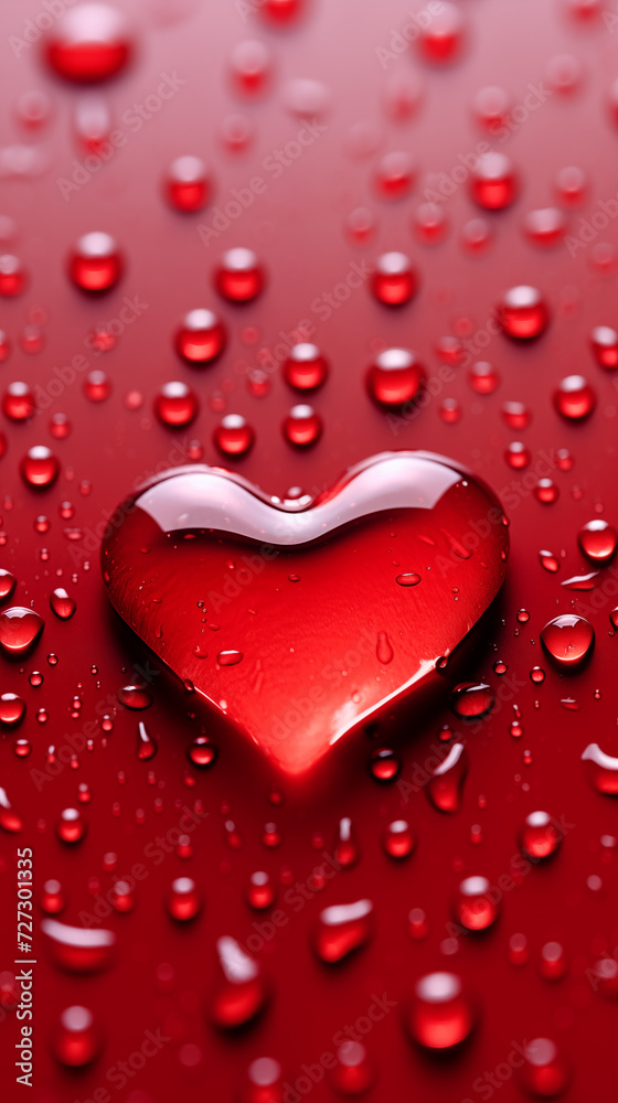 drop of water in heart shape on red and pink background