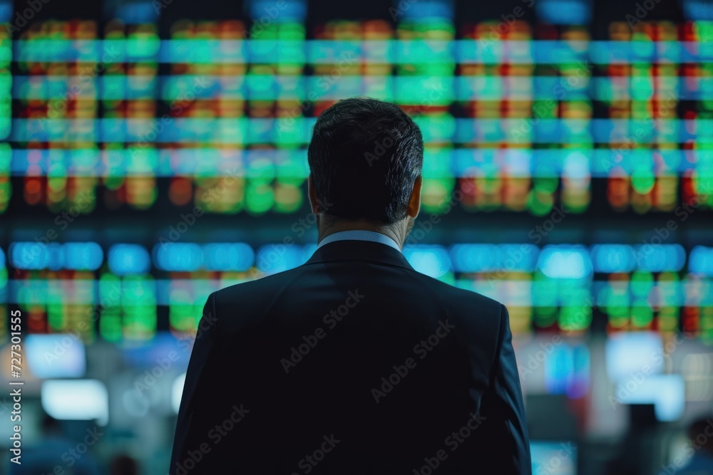  businessman in stock market screens, big stock 