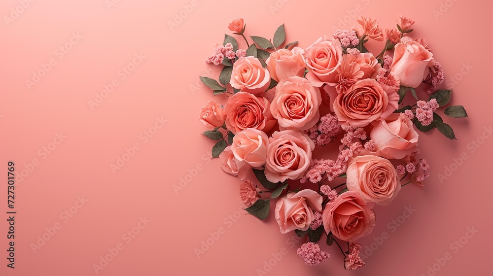 Beautiful Pink Roses Arranged in a Heart Shape on a Soft Pink Background, Ideal for Celebrating Valentines Day or Showing Love on Mothers Day Beautiful Pink Roses Arranged in a Heart Shape on a Soft Pink Background, Ideal for Celebrating Valentines Day or Showing Love on Mothers Day