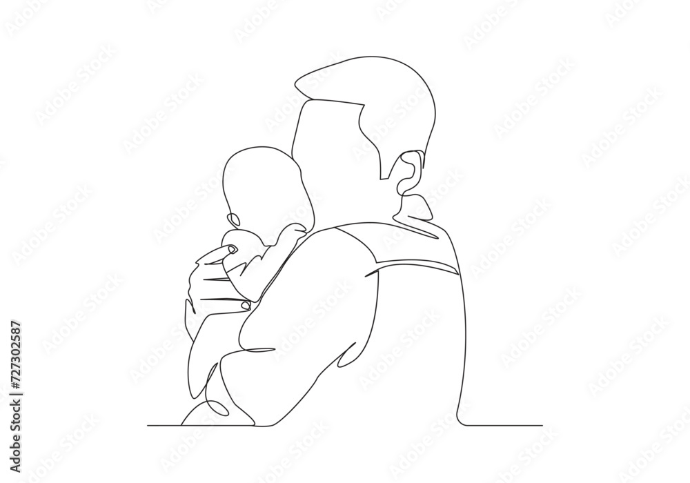 father and baby in continuous line art drawing artistic style. happy Father's Day. Dad hugs his child. Happy fatherhood concept. Modern vector illustration
