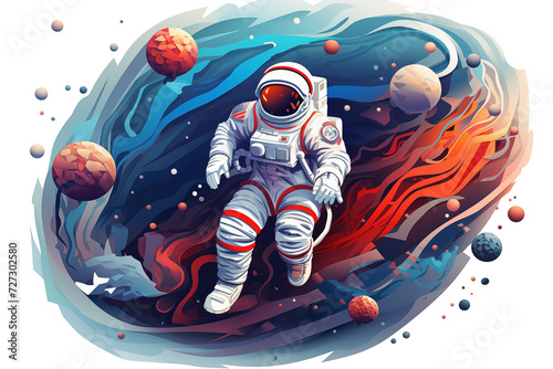 Illustration of an astronaut flying in the universe isolate on transparent background
