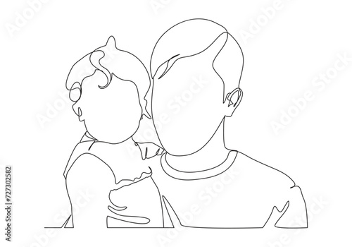 father and baby in continuous line art drawing artistic style. happy Father's Day. Dad hugs his child. Happy fatherhood concept. Modern vector illustration
