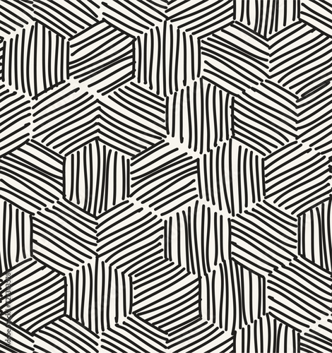Vector seamless pattern. Hand drawn geometric swatch. Sloppy background with doodles. Creative modern graphic design.	