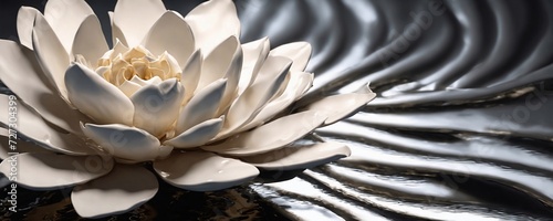 there is a white flower that is sitting on a black surface