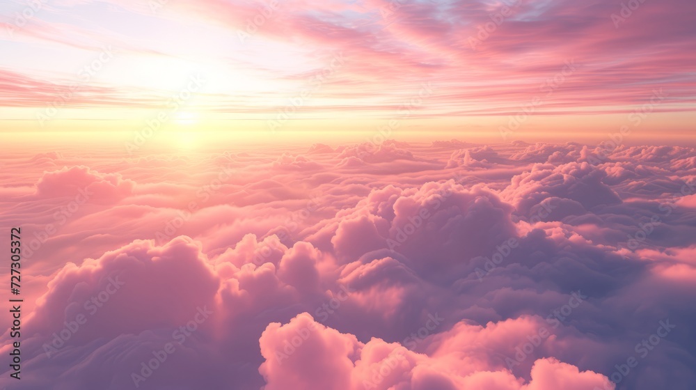 Cloudscape around sunset sky. 3D rendering