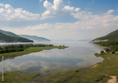 Black lake in Eastern Black Sea region with morning evaporation