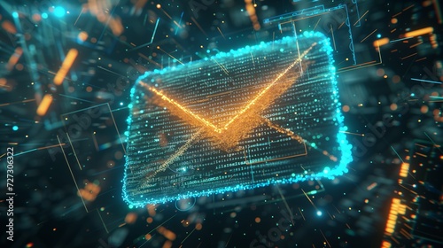 Email enveloped in layers of digital encryption, secure transmission of sensitive information with intricate digital patterns and symbols representing encryption algorithms and security protocols photo