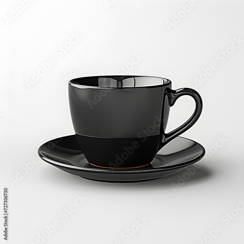 Taza negra, elegante en su simplicidad, que reposa en un entorno sereno. Su oscura superficie refleja la luz de manera sutil, creando un contraste cautivador. 