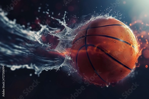 Basket ball with water and fire effect. Generative AI © alphaspirit