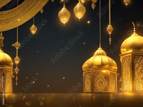 Realistic golden lights for Eid Mubarak background photo