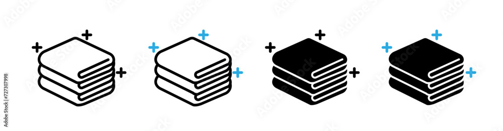 Orderly apparel pile line icon. Tidily stacked garments icon in black and white color. - obrazy, fototapety, plakaty 