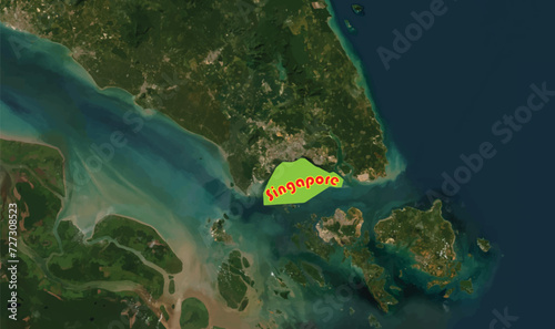 Singapore map on the world background. The country is a South East Asian member, known for its tiny size but magical development. It is an importing country. Its city shares the same country name. 