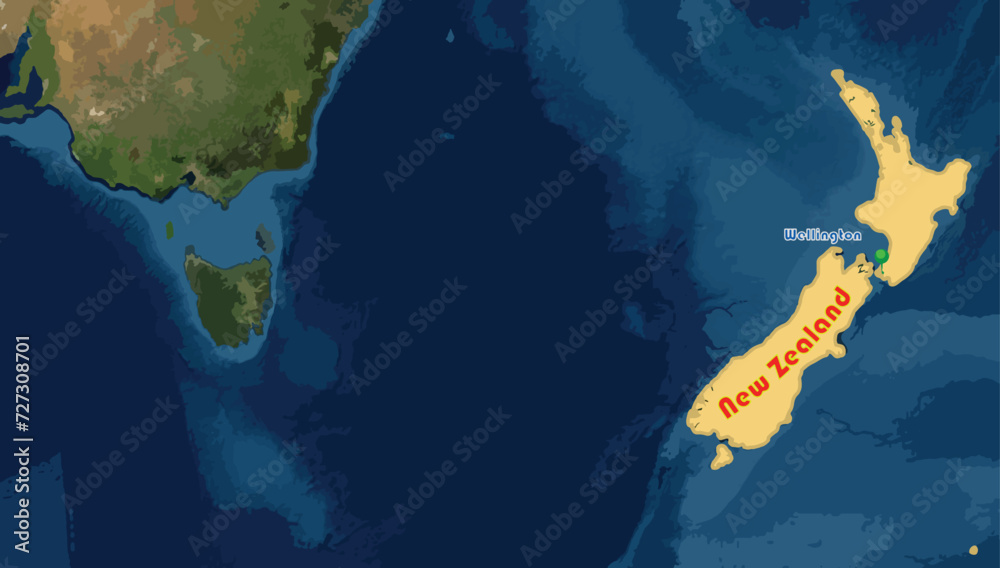 New Zealand country map and Wellington, its capital city on the world ...