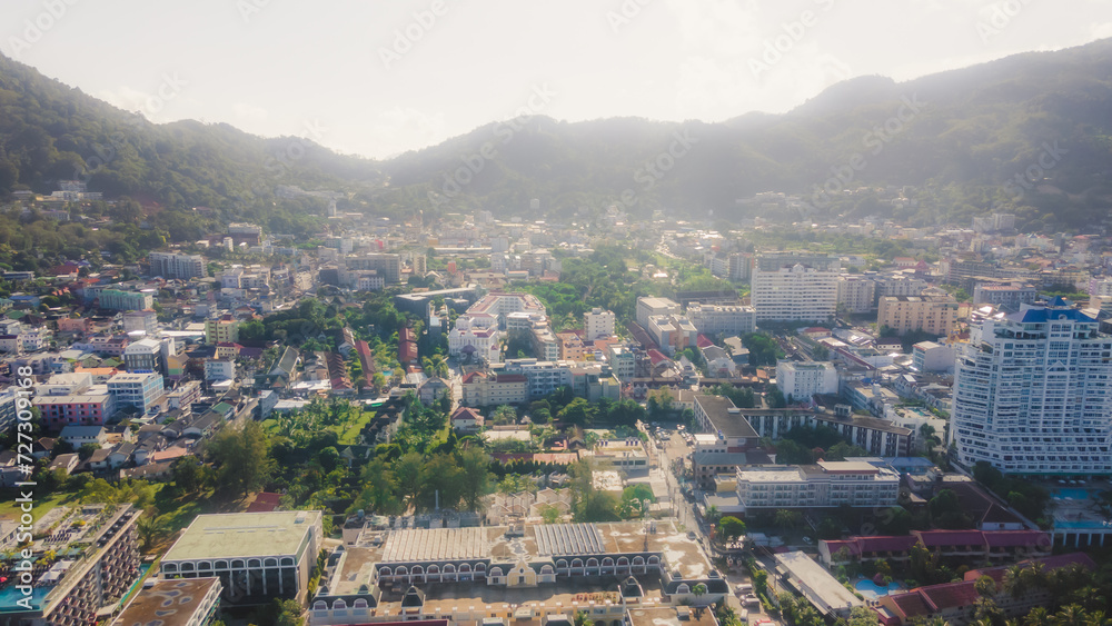 Obraz premium Patong Beach Popular places. afternoon light sky and blue ocean are on the back of white Phuket sea is the one of landmarks on Phuket island Thailand.