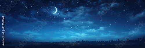 colorful background, night landscape with moon and stars