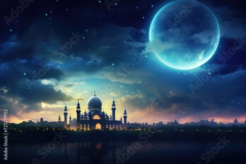colorful mosque background at night