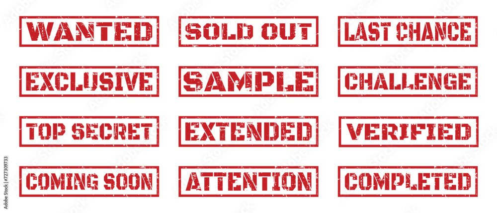 Sample sold out set stamp grunge red on white background. Print vector design. Sample sold out set stamp grunge red on white background. Print vector design.
