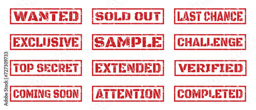 Sample sold out set stamp grunge red on white background. Print vector design.