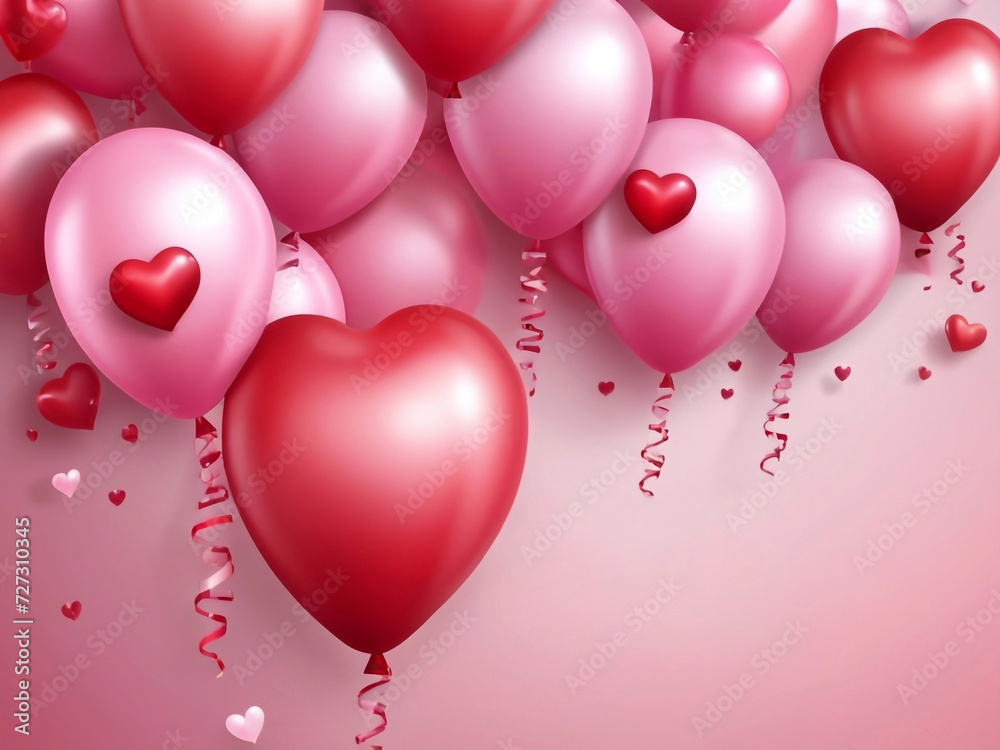 Beautiful cute Happy Valentines Day holiday card banner template design Heart balloons 3d art poster