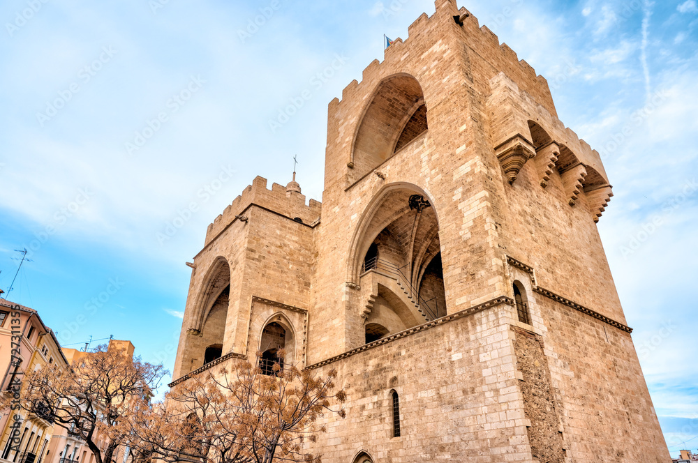 Valencia, Spain - January 1, 2024: Torres de Serranos built in the 14th century in Valencia, Spain
