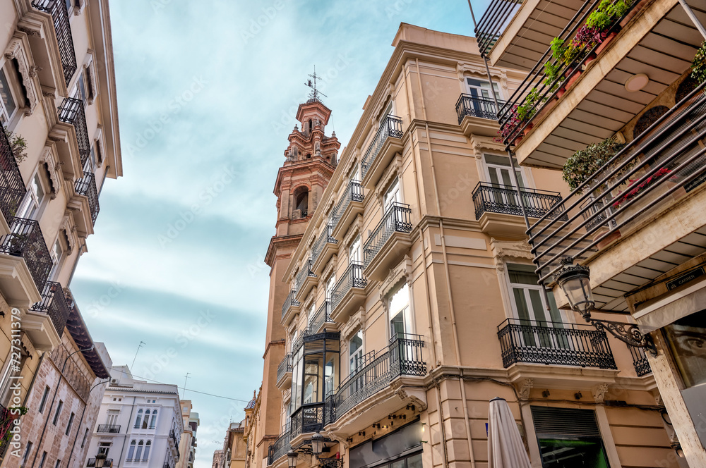 Valencia, Spain - January 1, 2024: Iconic Spanish architecture and sights on the streets of Valencia, Spain
