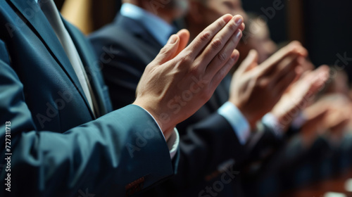 Row of people clapping their hands, likely in an event or seminar setting. © VLA Studio
