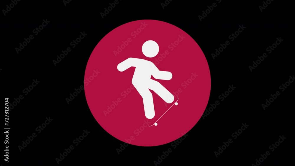 Pictograma de los Juegos Olímpicos en el centro con el deporte skateboarding con alpha en un circulo rojo