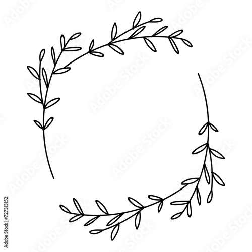 square frame with black vector line art leaf decoration