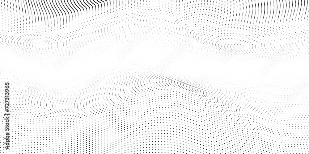 Abstract halftone wave dotted background. Futuristic twisted grunge pattern, dot, circles. Vector modern optical pop art texture for posters, business cards, cover