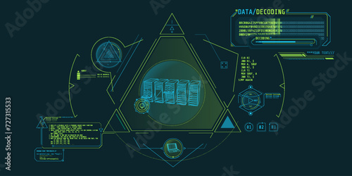 Futuristic HUD interface for processing server data.
