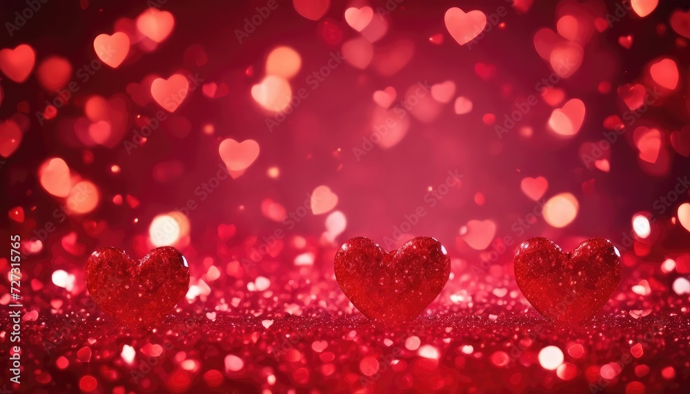 Romantic red glitter hearts background