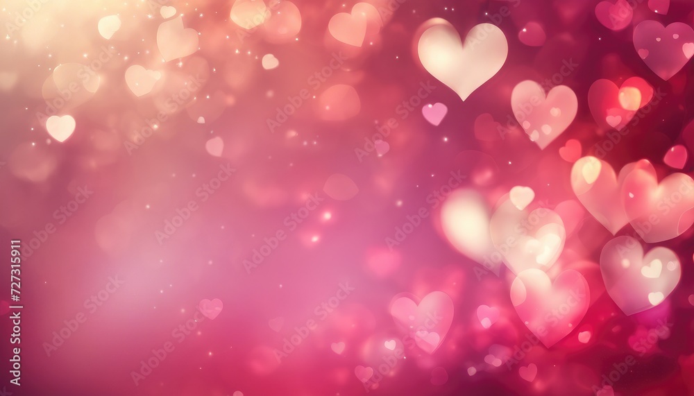 Dreamy pink and red background with soft heart-shaped bokeh perfect for valentine's day