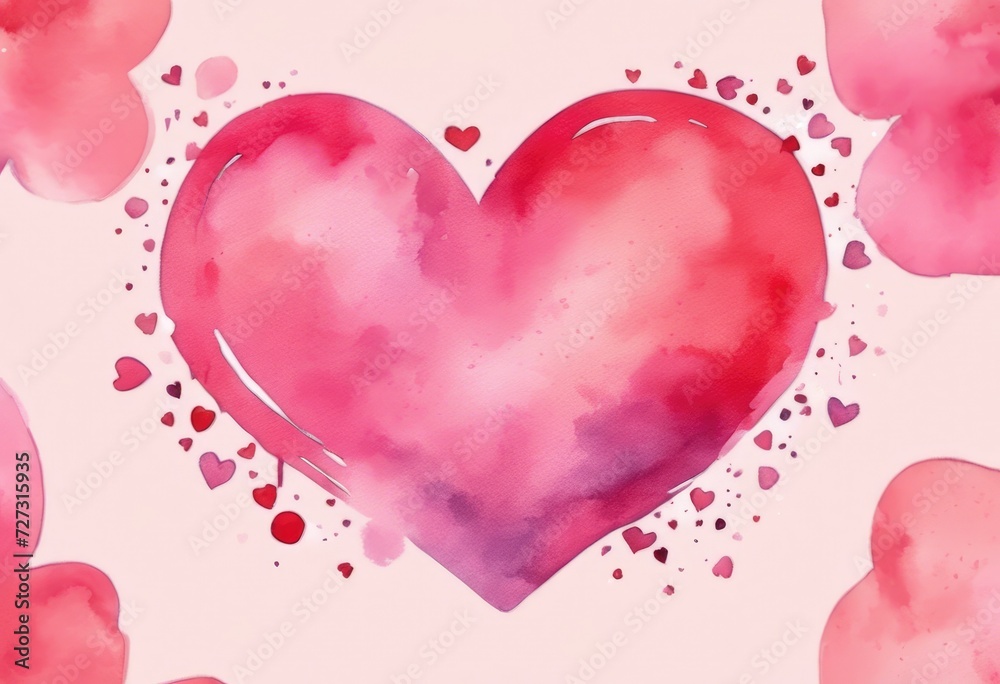 Watercolor pink heart with splashes