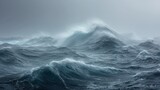 High westerly winds whip across the turbulent waters, giving rise to colossal waves. The powerful forces of nature sculpt the sea into a tempest.