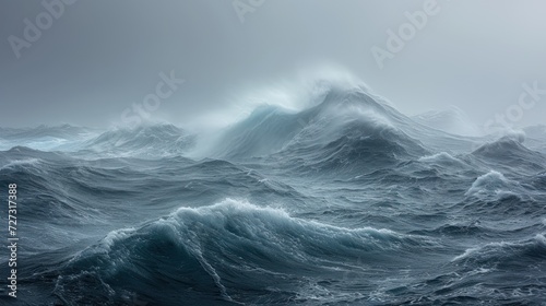Photographie High westerly winds whip across the turbulent waters, giving rise to colossal waves