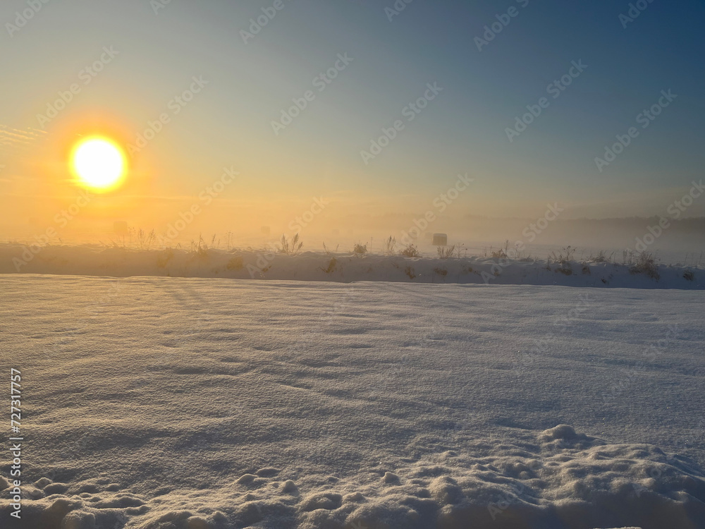 winter, field in snow, sunny winter day winter, field in snow, sunny winter day
