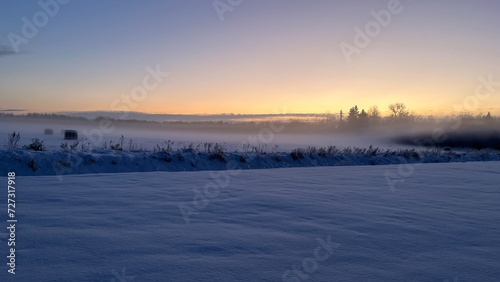 winter morning in a village field