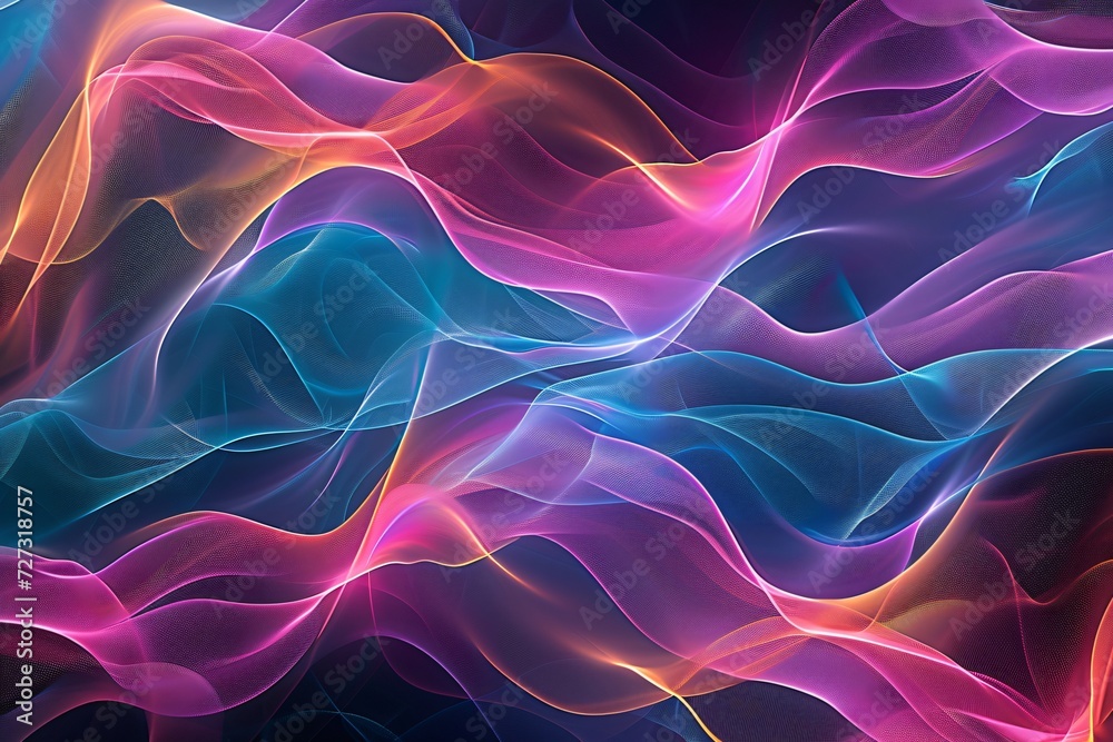 Fototapeta premium Colorful abstract wave patterns with neon glow. Futuristic background. Design for wallpaper, banner, poster. Cyberpunk aesthetics