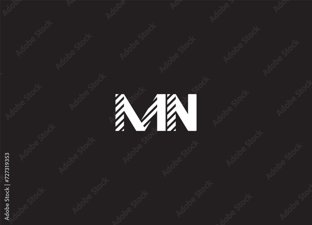 MN Brush Letter Logo Design in Purple Neon Blue Colors