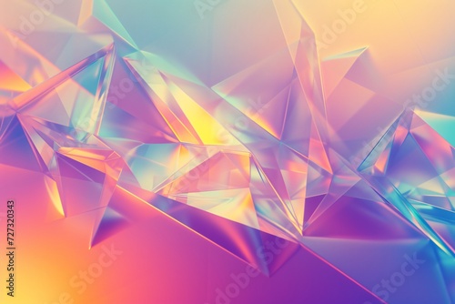 Geometric holographic crystal structures abstract background. 3D illustration. Synthwave, retrowave, vaporwave aesthetics. Retro style, webpunk, retrofuturism concept. 90s and 2000s era.  photo