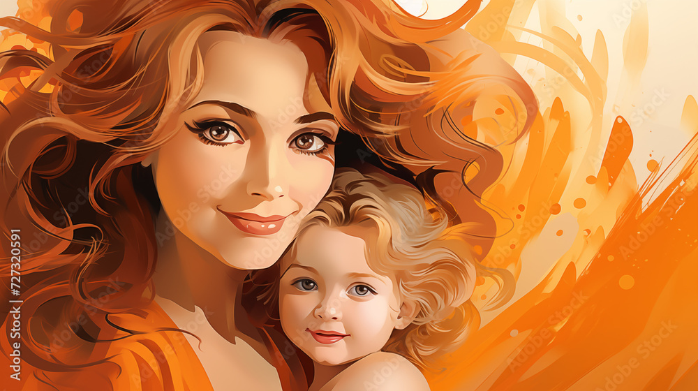 Woman and daughter illustration